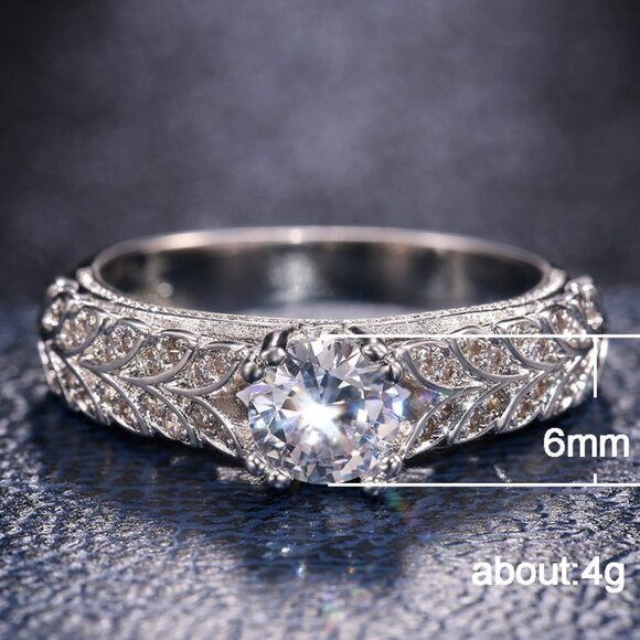 925 Silver Crystal Zircon Stone Unique Leaf Design Ring for Women, VIP… - Picture 7 of 10